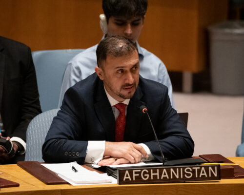 Naseer Ahmed Faiq, Charge d’Affaires of the Permanent Mission of Afghanistan to the United Nations, addresses the Security Council meeting on the situation in Afghanistan.